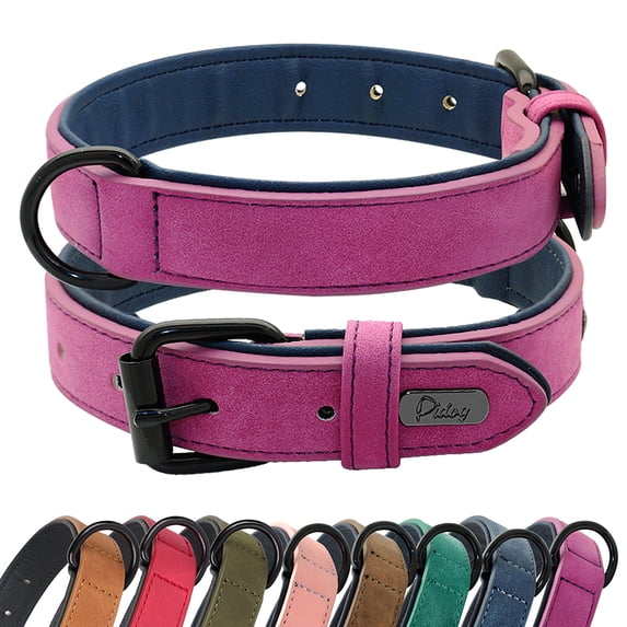 Beirui Leather Soft Padded Dog Collar Adjustable for Small Medium Large Dogs Bulldog