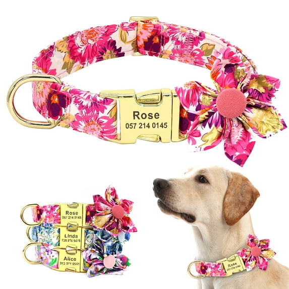 Beirui Nylon Flower Dog Collar Custom Personalized Pet Name Tag Free Engraved S-L
