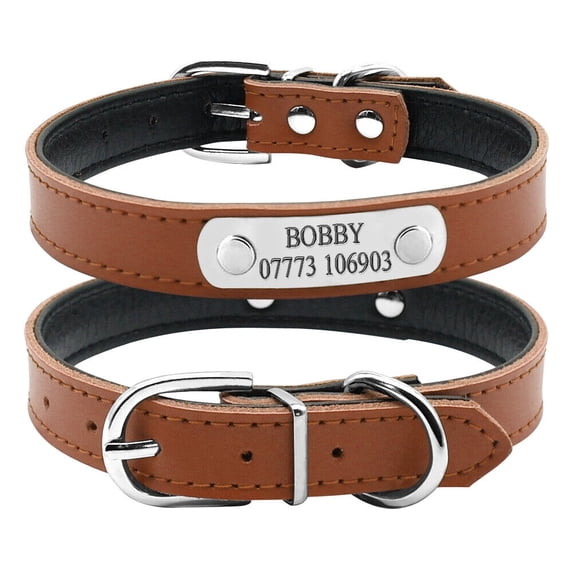 Beirui PU Leather Personalized Dog Collars Free Engraving Pet Name Soft Customized Cat ID Collar Adjustable Yorkshire
