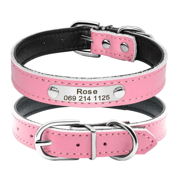 Beirui PU Leather Personalized Dog Collars Free Engraving Pet Name Soft Customized Cat ID Collar Adjustable Yorkshire