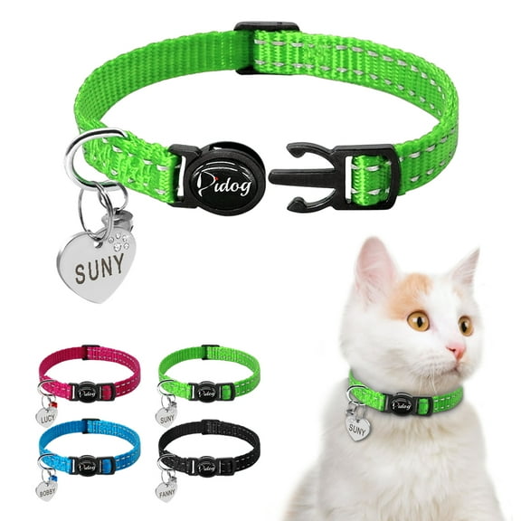 Beirui Personaalized Breakaway Cat Collar Custom Name Tag Reflective Nylon Collars with Bell