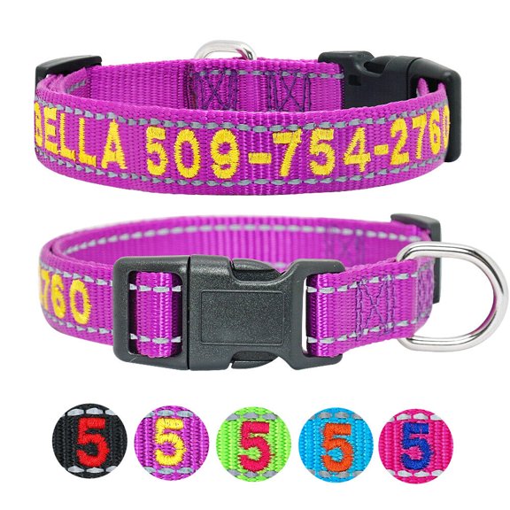 Beirui Personalised Embroidered Dog Collar Reflective Nylon Collars Custom Pet Name Phone Number S-XL