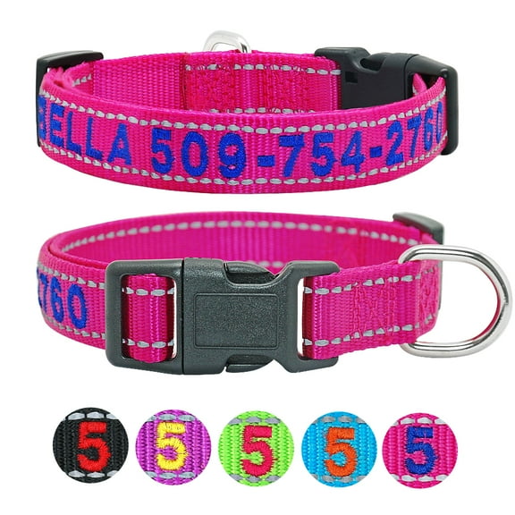 Beirui Personalised Embroidered Dog Collar Reflective Nylon Collars Custom Pet Name Phone Number S-XL