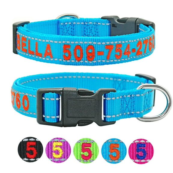 Beirui Personalised Embroidered Dog Collar Reflective Nylon Collars Custom Pet Name Phone Number S-XL