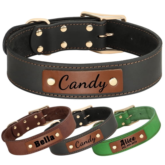 Beirui Personalised Leather Dog Collar Custom Name for Medium Large Dogs Adjustable
