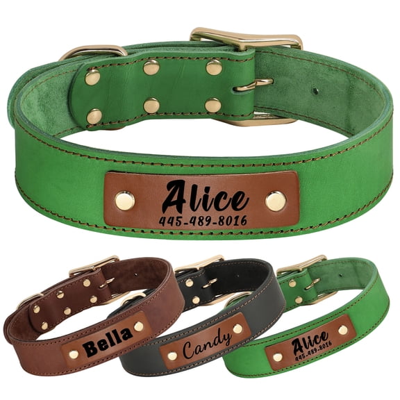 Beirui Personalised Leather Dog Collar Custom Name for Medium Large Dogs Adjustable