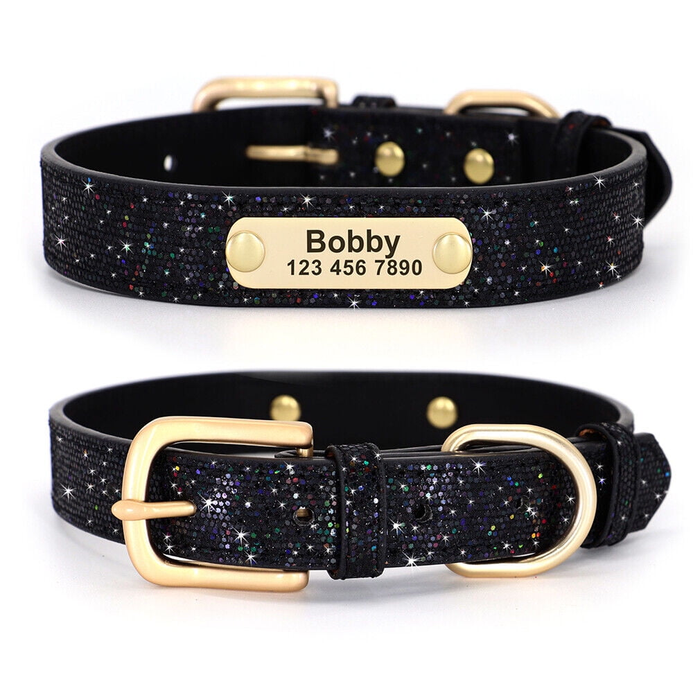 Beirui Personalized Bling Leather Dog Collar Custom Puppy Cat Pet Name ...