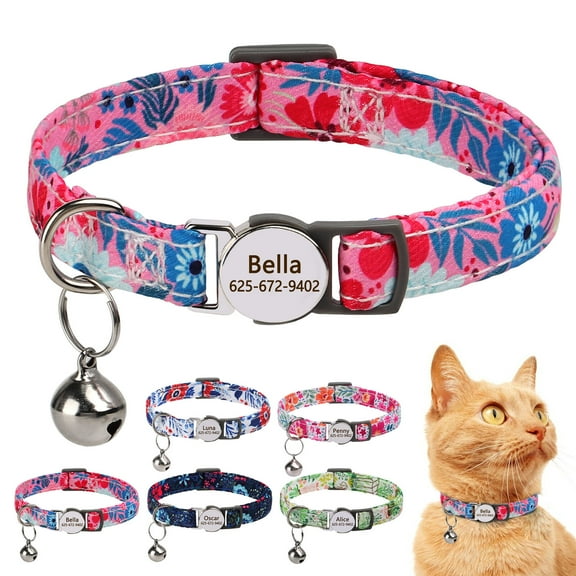 Beirui Personalized Breakaway Cat Collar with Bell Quick Release Buckle Adjustable Free Engraved Name