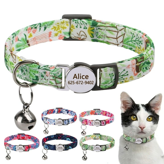 Beirui Personalized Breakaway Cat Collar with Bell Quick Release Buckle Adjustable Free Engraved Name
