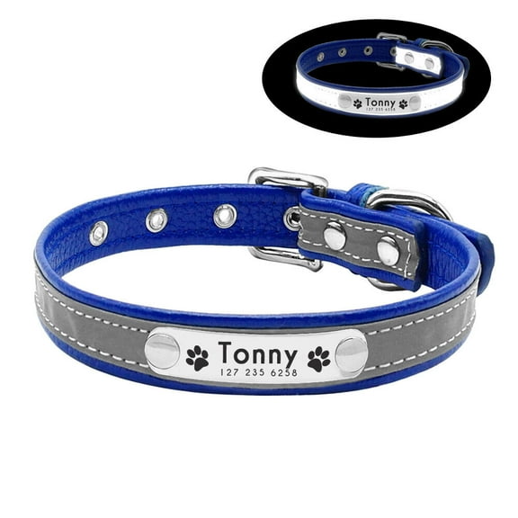 Beirui Personalized Small Medium Dogs Collar Soft PU Leather Free Engraved NameTag Reflective Adjustable