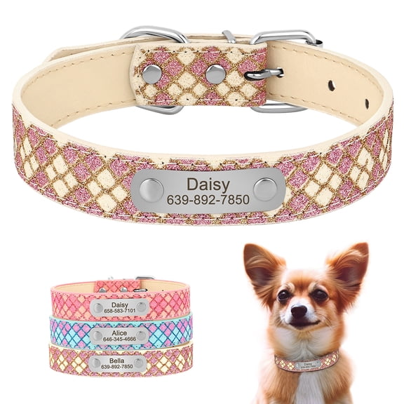 Beirui Personalized Soft Leather Dog Collar Custom Engraved Name ID Tag Adjustable S-XL