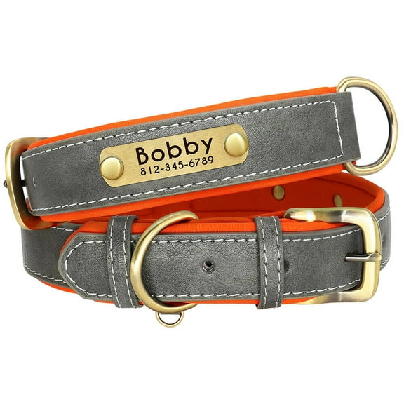 Beirui Personalized Soft Leather Dog Collar Custom ID Nameplate Free Engraved Adjustable for Small Medium Large Dogs