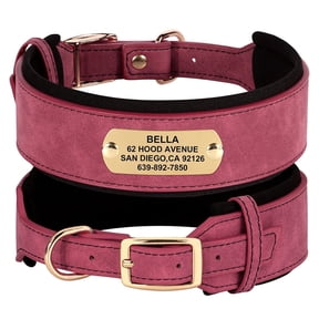 Beirui Personalized Wide Leather Dog Collar Soft Padded Free Engraving for Medium Large Dogs Adjustable