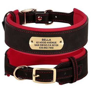 Beirui Personalized Wide Leather Dog Collar Soft Padded Free Engraving for Medium Large Dogs Adjustable