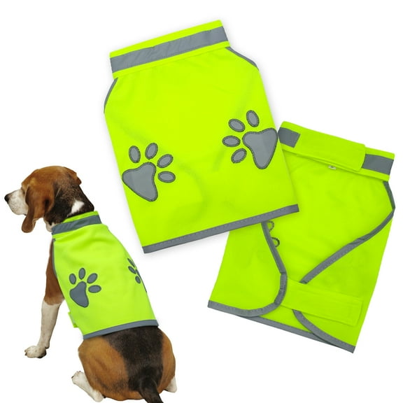 Beirui Pet Dog Safety Reflective Vest High Visibility Hi Vis Harness Clothes Adjustable Jacket Coat Paw Print S M L XL Green