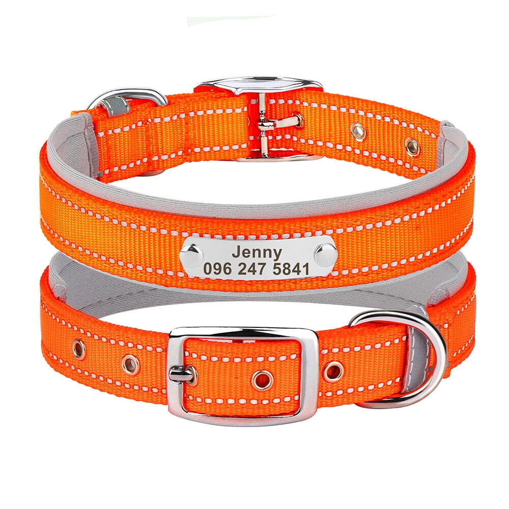 Beirui Reflective Nylon Dog Collar Personalized Name ID Tag Adjustable ... - Shiny Dog Collars With Durable Reflective Strips