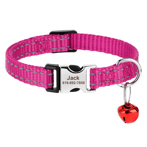 Beirui Reflective Nylon Pet Cat Collar with Bell Personalized Engraved Name for Small Pets Kitten Adjustable