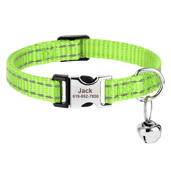 Beirui Reflective Nylon Pet Cat Collar with Bell Personalized Engraved Name for Small Pets Kitten Adjustable