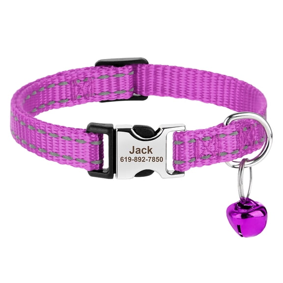 Beirui Reflective Nylon Pet Cat Collar with Bell Personalized Engraved Name for Small Pets Kitten Adjustable