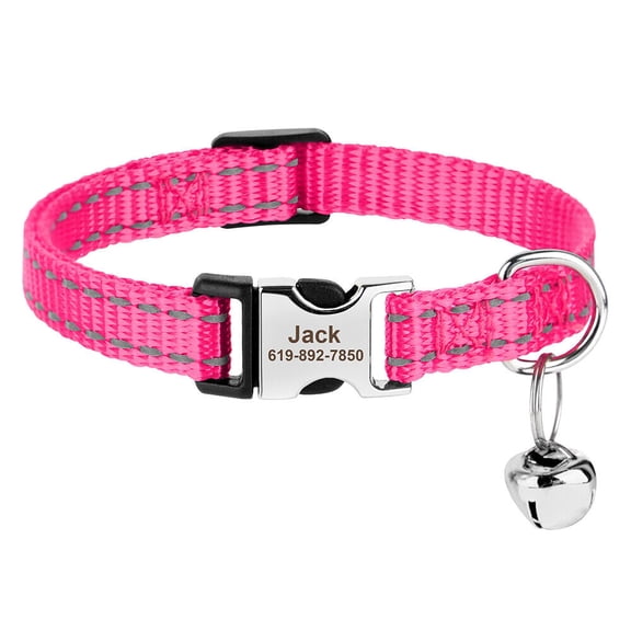 Beirui Reflective Nylon Pet Cat Collar with Bell Personalized Engraved Name for Small Pets Kitten Adjustable