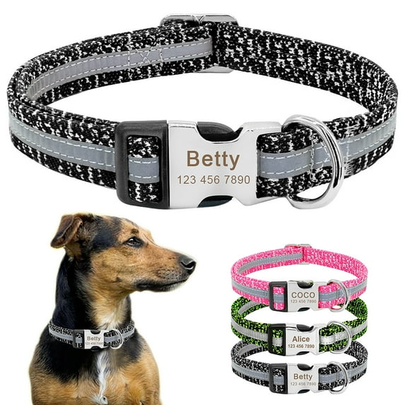 Beirui Reflective Personalized Nylon Dog Collar Custom Engraved ID Name Tag Durable Adjustable