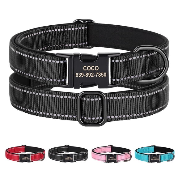Beirui Reflective Personalized Nylon Pet Dog Collar Soft Padded Free Engraved Name Number