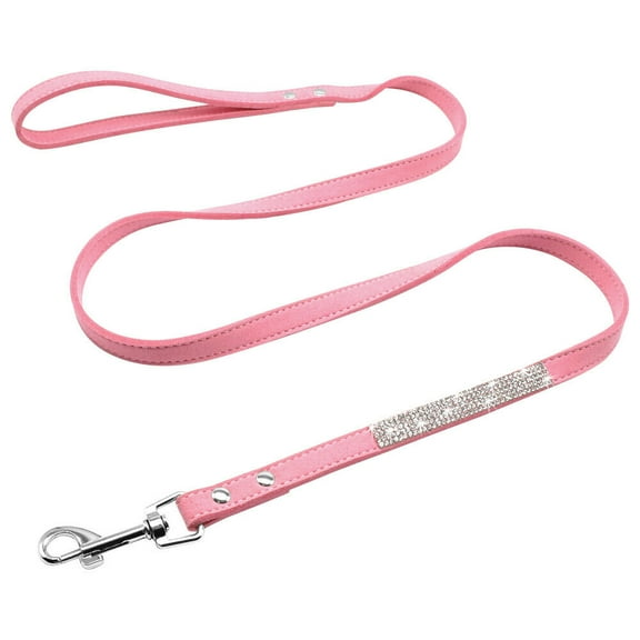 Beirui Shiny Soft Suede Leather Dog Lead Bling Rhinestone Pet Puppy Leash Pink for Small Dogs Chihuahua