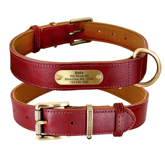 Beirui Soft Genuine Leather Dog Collar Custom Nameplate Adjustable Free Engraved XS-XL Yorkshire Doberman
