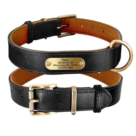 Beirui Soft Genuine Leather Dog Collar Custom Nameplate Adjustable Free Engraved XS-XL Yorkshire Doberman