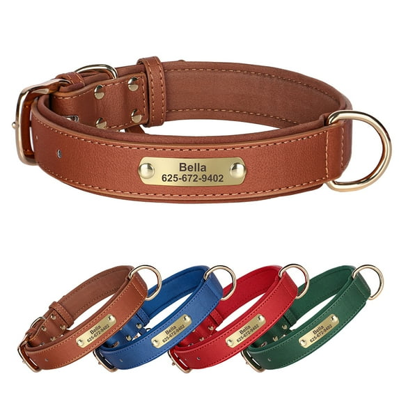 Beirui Soft Leather Dog Collar Custom Personalized Pet Name ID Tag Adjustable XS-XL
