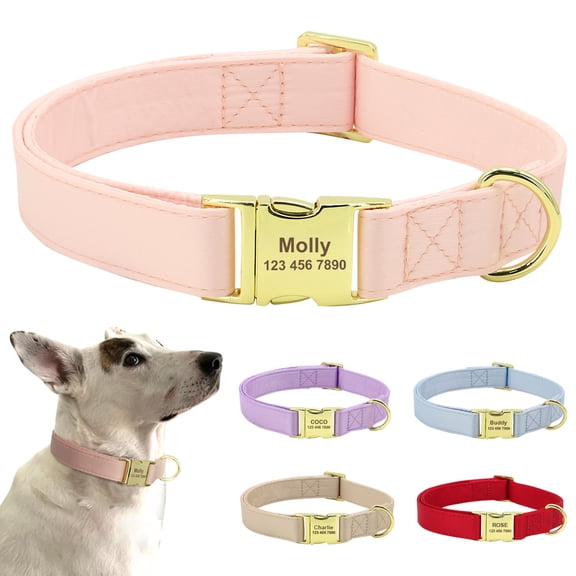 Beirui Solid Personalised Dog Collar Custom Name Buckle Soft Adjustable XS S M L