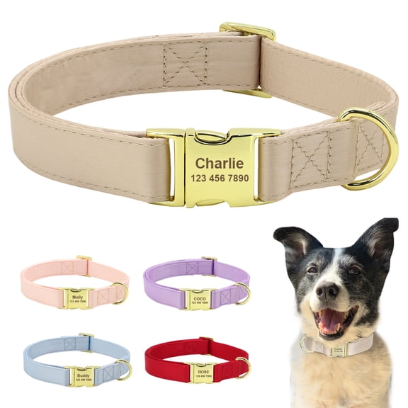 Beirui Solid Personalised Dog Collar Custom Name Buckle Soft Adjustable XS S M L
