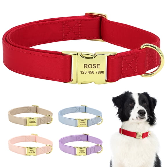 Beirui Solid Personalised Dog Collar Custom Name Buckle Soft Adjustable XS S M L
