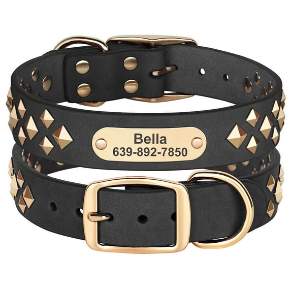 Beirui Studded Leather Dog Collar Personalized Name Adjustable for Small Medium Dogs