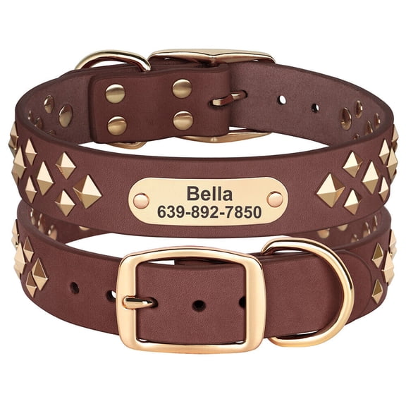 Beirui Studded Leather Dog Collar Personalized Name Adjustable for Small Medium Dogs