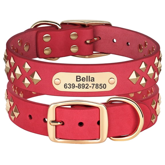 Beirui Studded Leather Dog Collar Personalized Name Adjustable for Small Medium Dogs