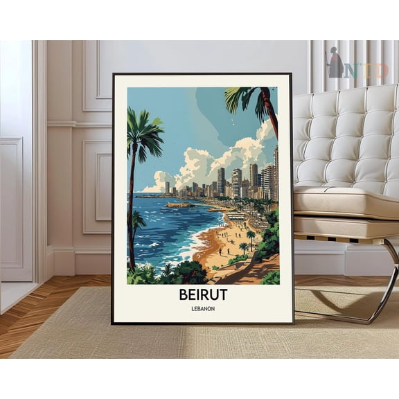 Beirut Poster, Beirut Travel Print, Tropical Decor, Sealebanese Decor, Lebanon Travel Print, Beirut Gift, Beirut Travel Poster Wall Art, Modern Wall Decor, 12x18 UNFRAMED