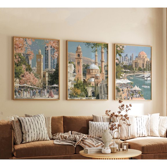 Beirut Posters Lebanon Travel Wall Art Mediterranean City Print Set Modern Artwork Coastal Home Decor Urban Landscape Style Set 3