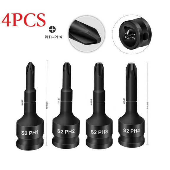 Beisidaer 3/8inch Corss Screwdriver Bit Impact Drive Socket Adapter Head PH1 PH2 PH3 PH4