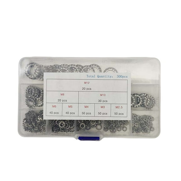 Beisidaer 300Pcs 304 Stainless Steel Star Lock Washers With External Teeth Silver Color