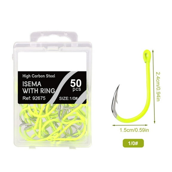 Beisidaer 50Pcs Fluorescent Fishing Hooks Barbed Single Circle Carp Hook Sea Fishinhook