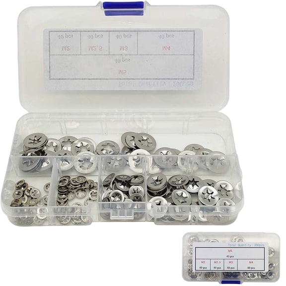 Beisidaer Sized Variety Star Lock Washers In Convenient Box Totaling To A Quantity Of 200