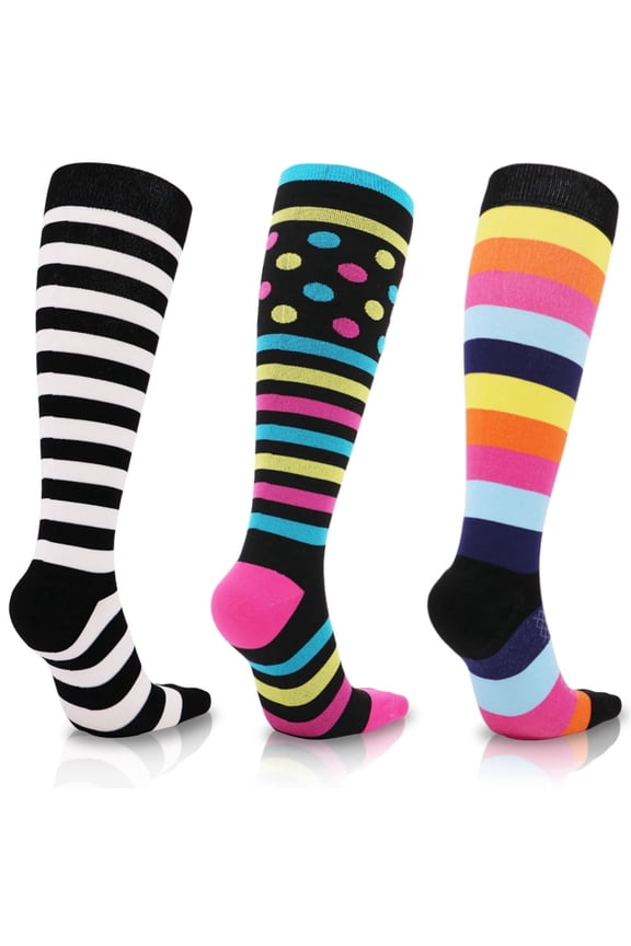 15-20mmHg Multicolor Knee High Compression Socks (3 Pairs) - Graduated Pressure for Nurses, Teachers, Pregnant Women