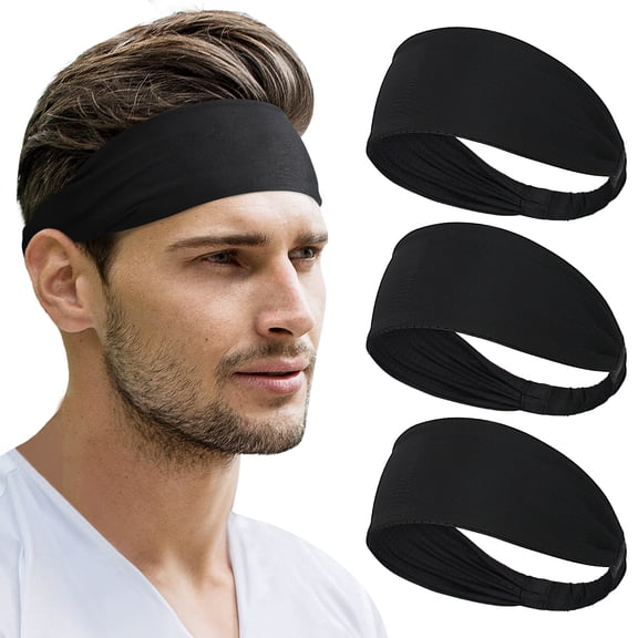Beister Sports Headbands for Men & Women (3 Pack), Moisture Wicking Sweatbands, Elastic Non Slip Sweat Bands, Athletic Workout Wide Hair Bands for Running, Cycling, Basketball