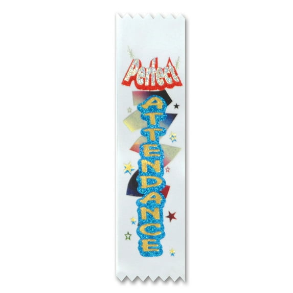Beistle Pack of 30 White Perfect Attendance School Achievement Award Prize Ribbons 6.25"