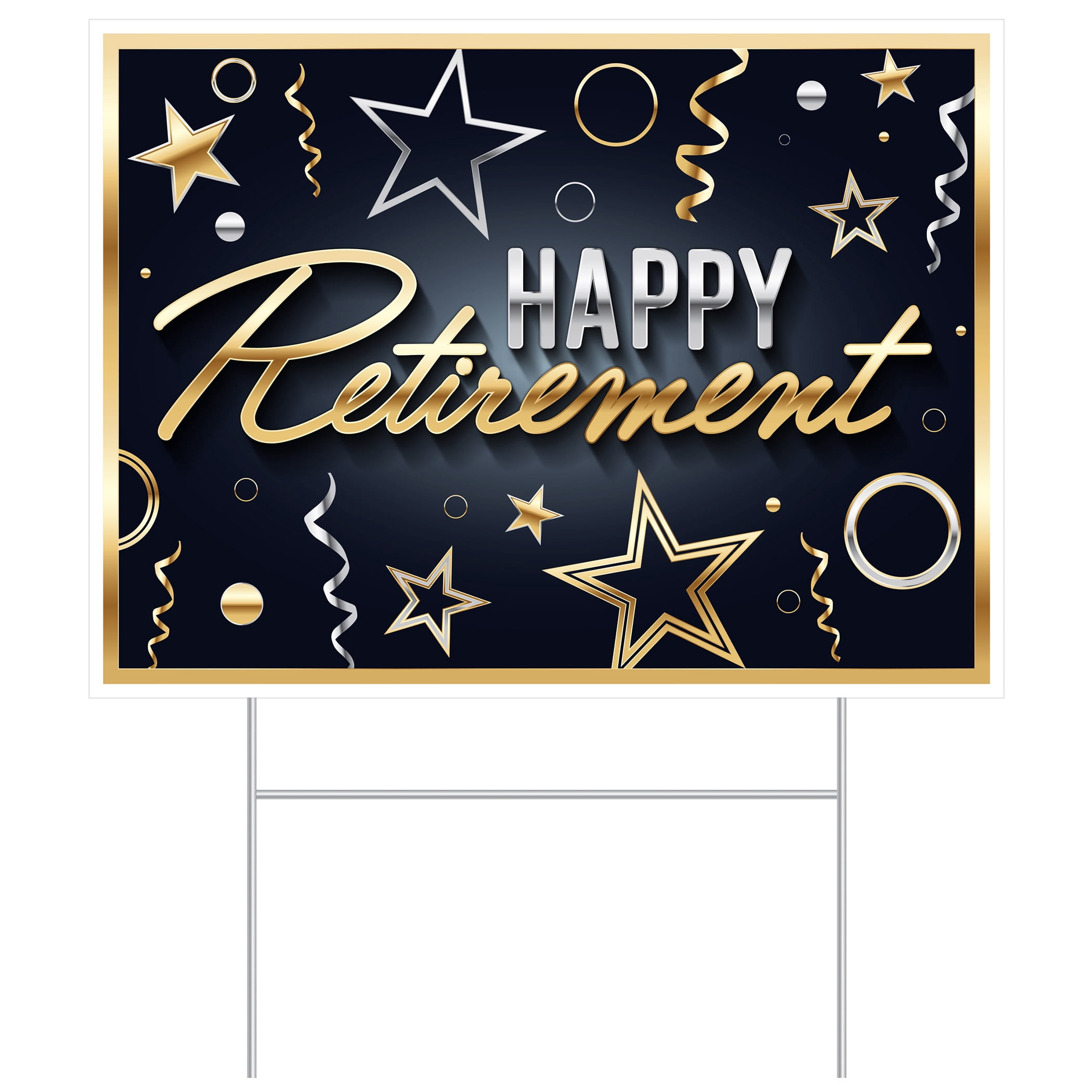 Happy Retirement Hof-Schild – Schwarz-gold, Mit Foto-Platz, Wetterfest