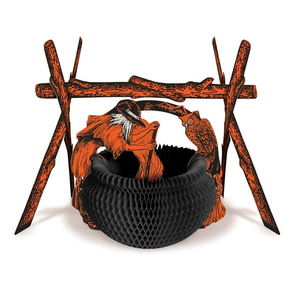 Vintage Rustic Fireplace Witch Cauldron Centerpiece, 11", (1/Pkg)