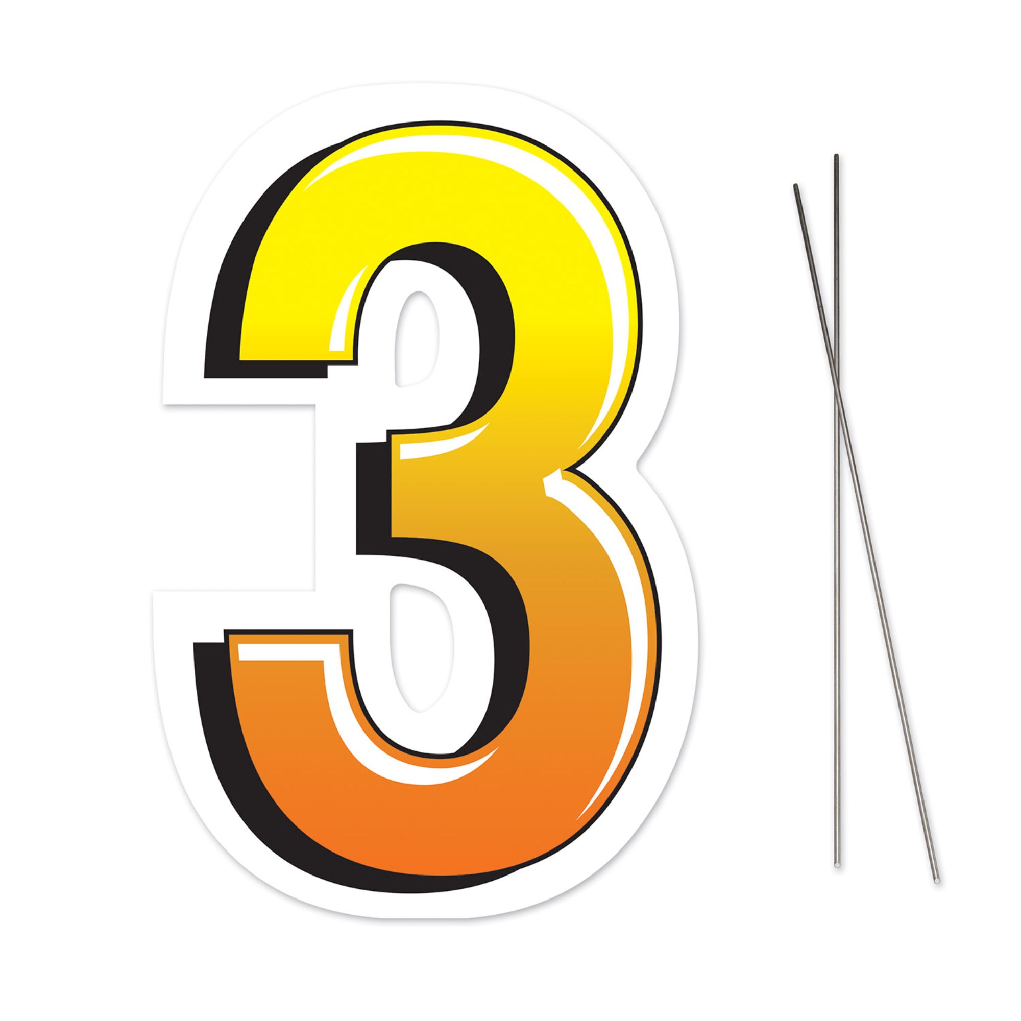 Beistle Plastic Number "3" Yard Sign With Metal Stakes Happy Birthday