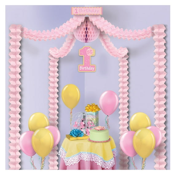 Beistle Pack of 6 Pink Baby Girl"s First Birthday Party Decorative Canopy 20"
