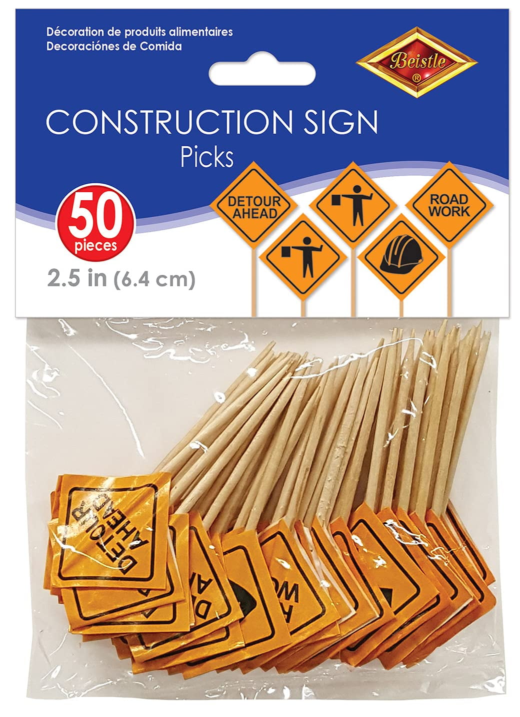 Beistle, 2 1/2-Inch, Orange/Black Construction Sign Food Picks ...